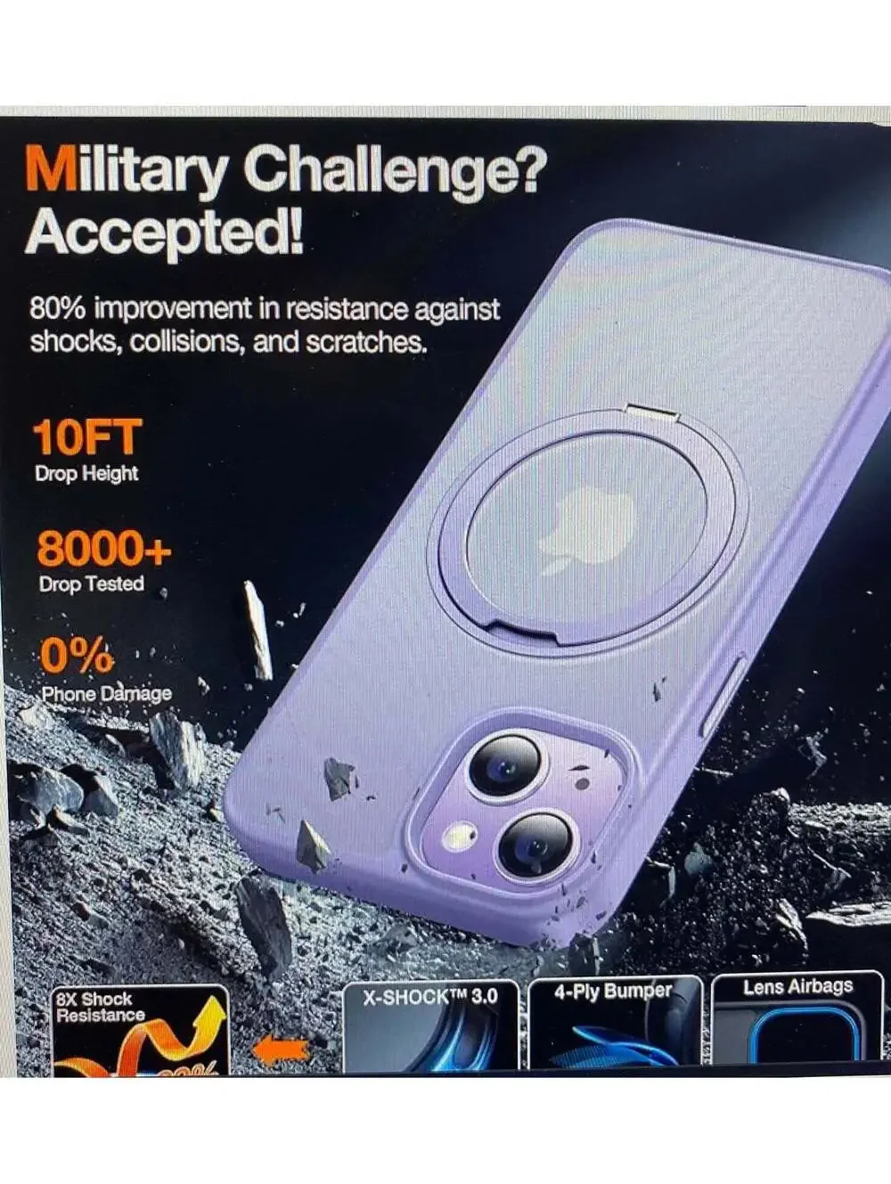 Torras 360 Degree Rotatable Magnetic Phone Grip Case for iPhone 13/14 Purple